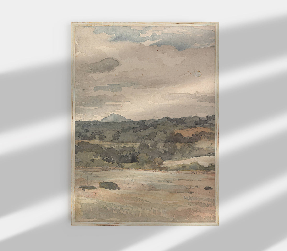 Neutral Vintage Landscape | Muted Watercolor Art Print L112: 5"x7" - The Unoriginal Bathroom Co.