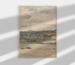 Neutral Vintage Landscape | Muted Watercolor Art Print L112: 5"x7" - The Unoriginal Bathroom Co.