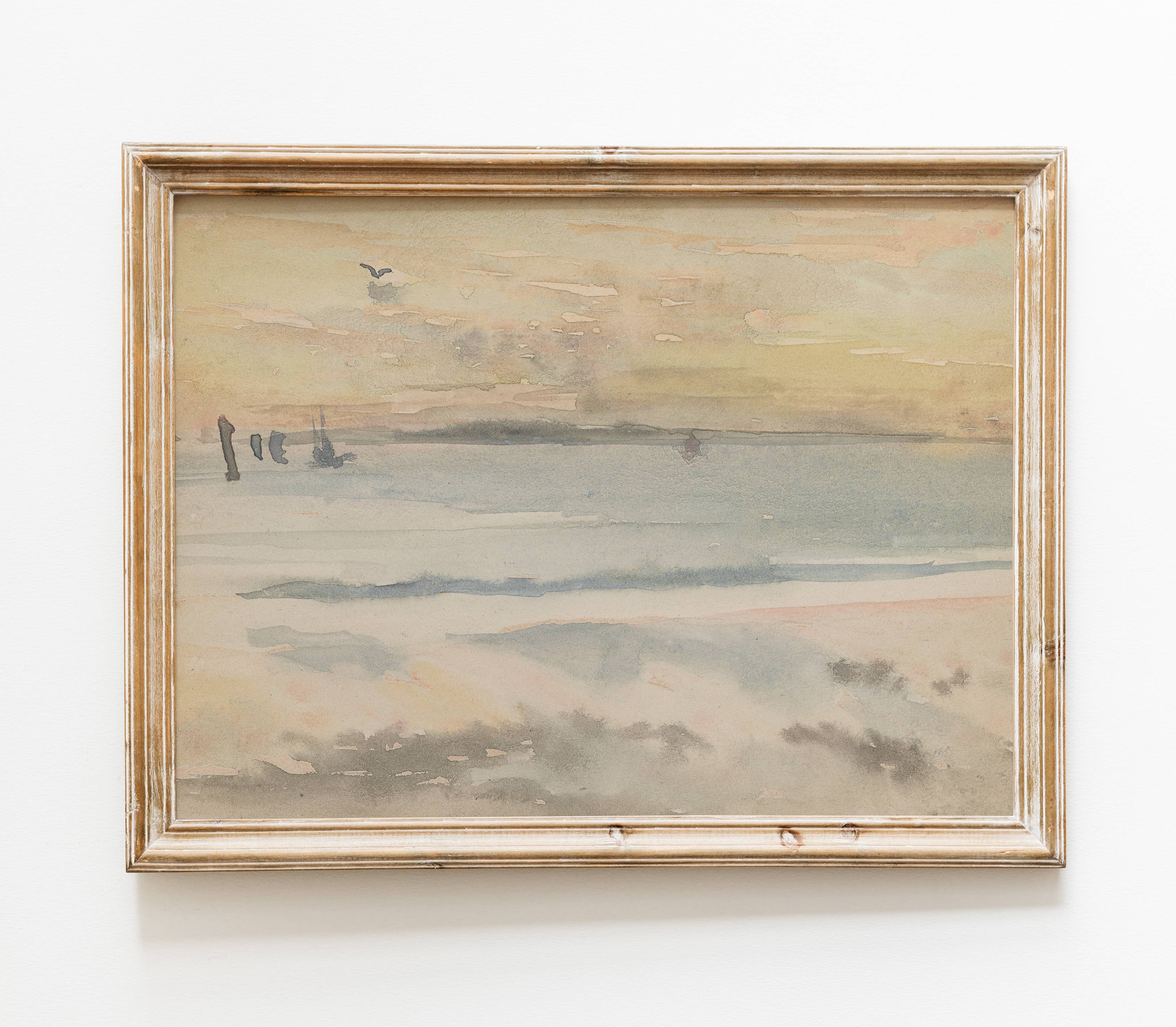 Coastal Watercolor Sunrise Art | Vintage Pastel Print L103: 11"x14" - The Unoriginal Bathroom Co.