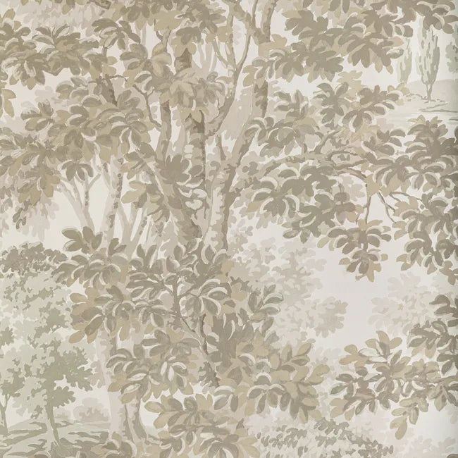 Neutral woodland print wallpaper