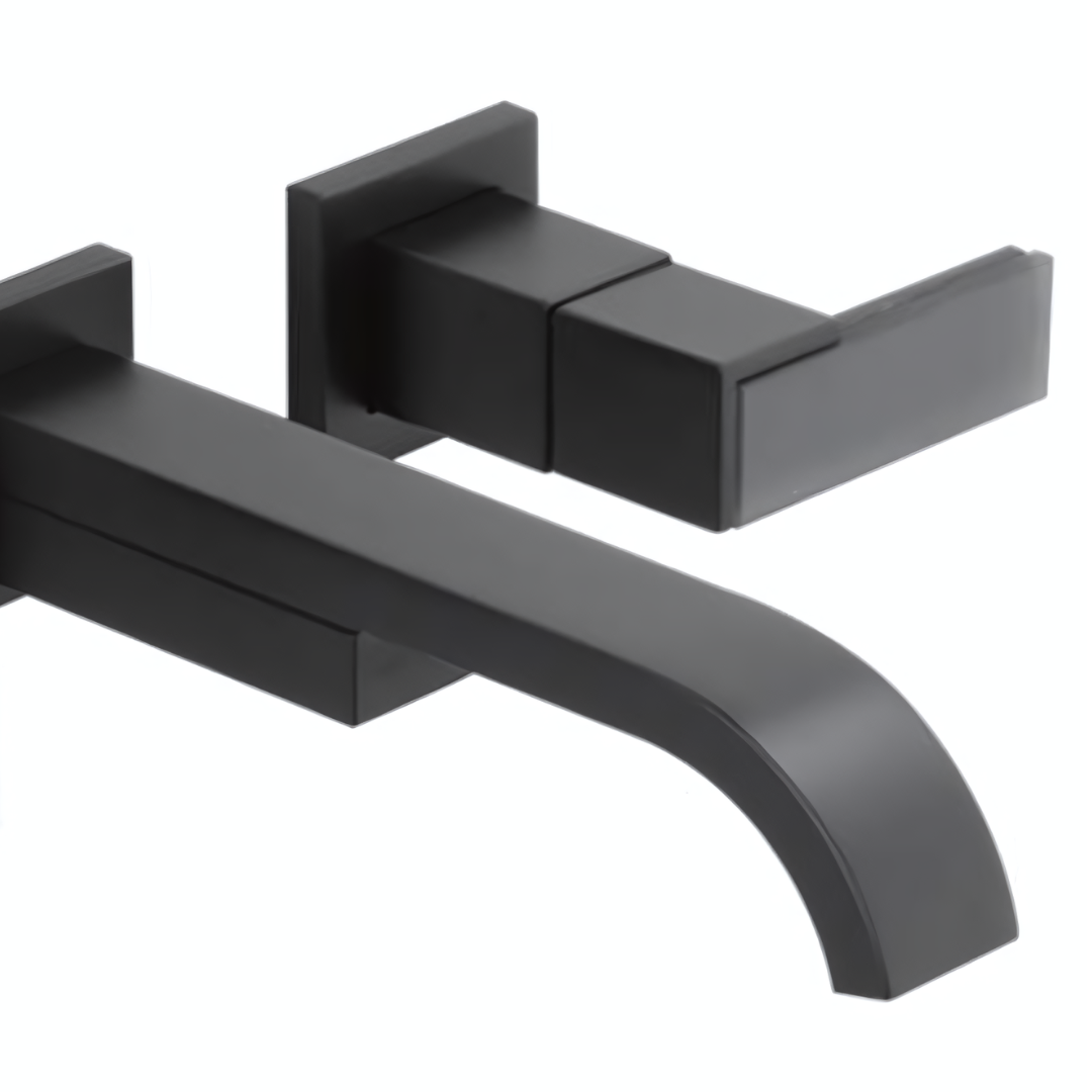 A black faucet on a white background.