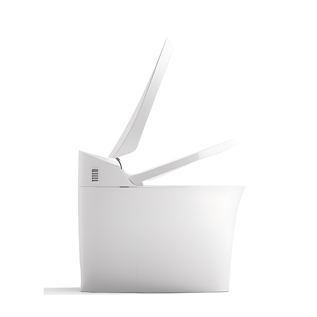 side view of smart toilet with seat cover lifted