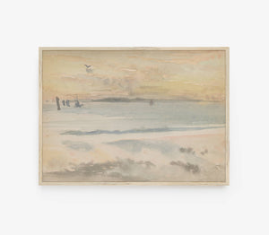 Coastal Watercolor Sunrise Art | Vintage Pastel Print L103: 11"x14" - The Unoriginal Bathroom Co.