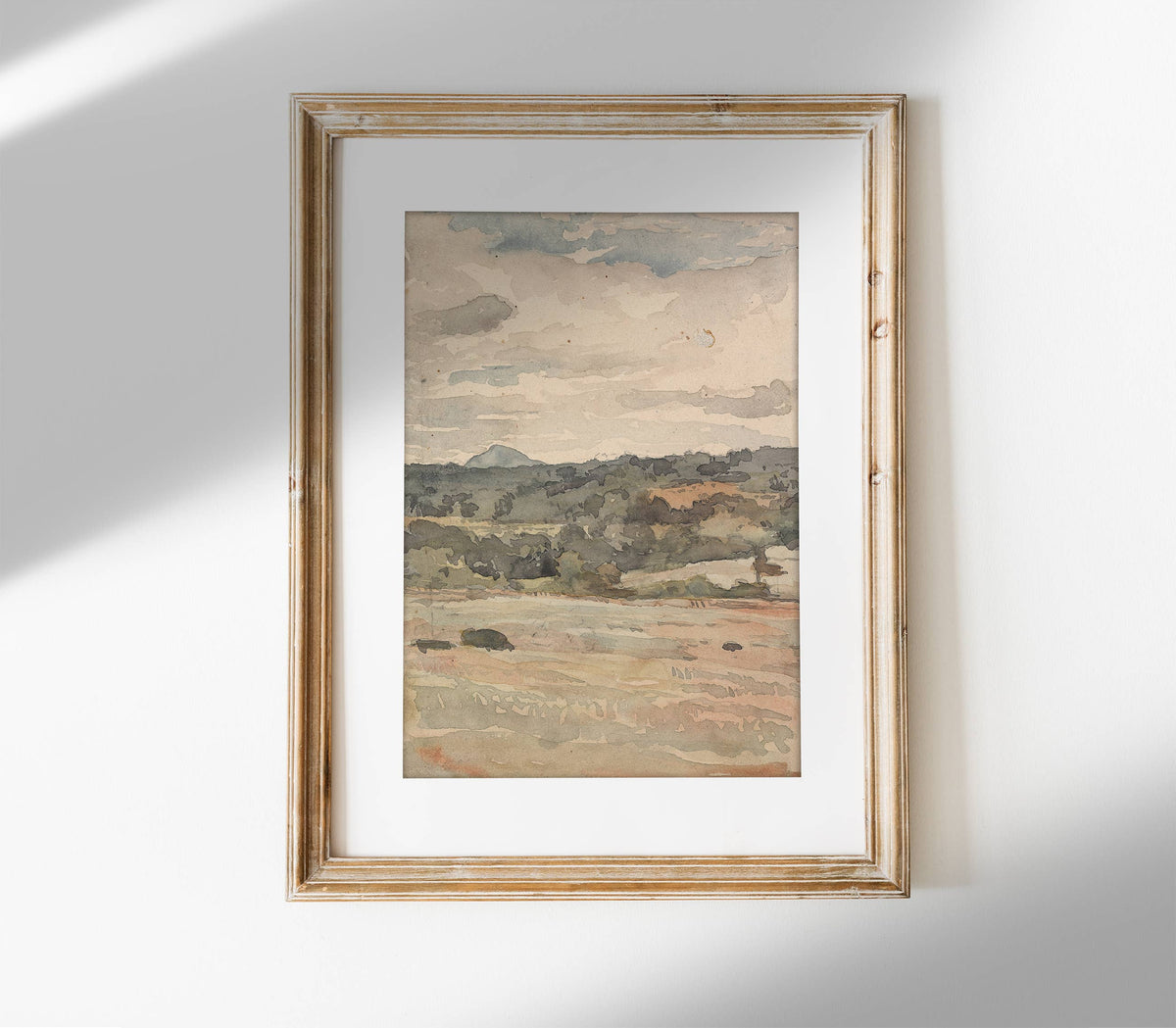 Neutral Vintage Landscape | Muted Watercolor Art Print L112: 5"x7" - The Unoriginal Bathroom Co.