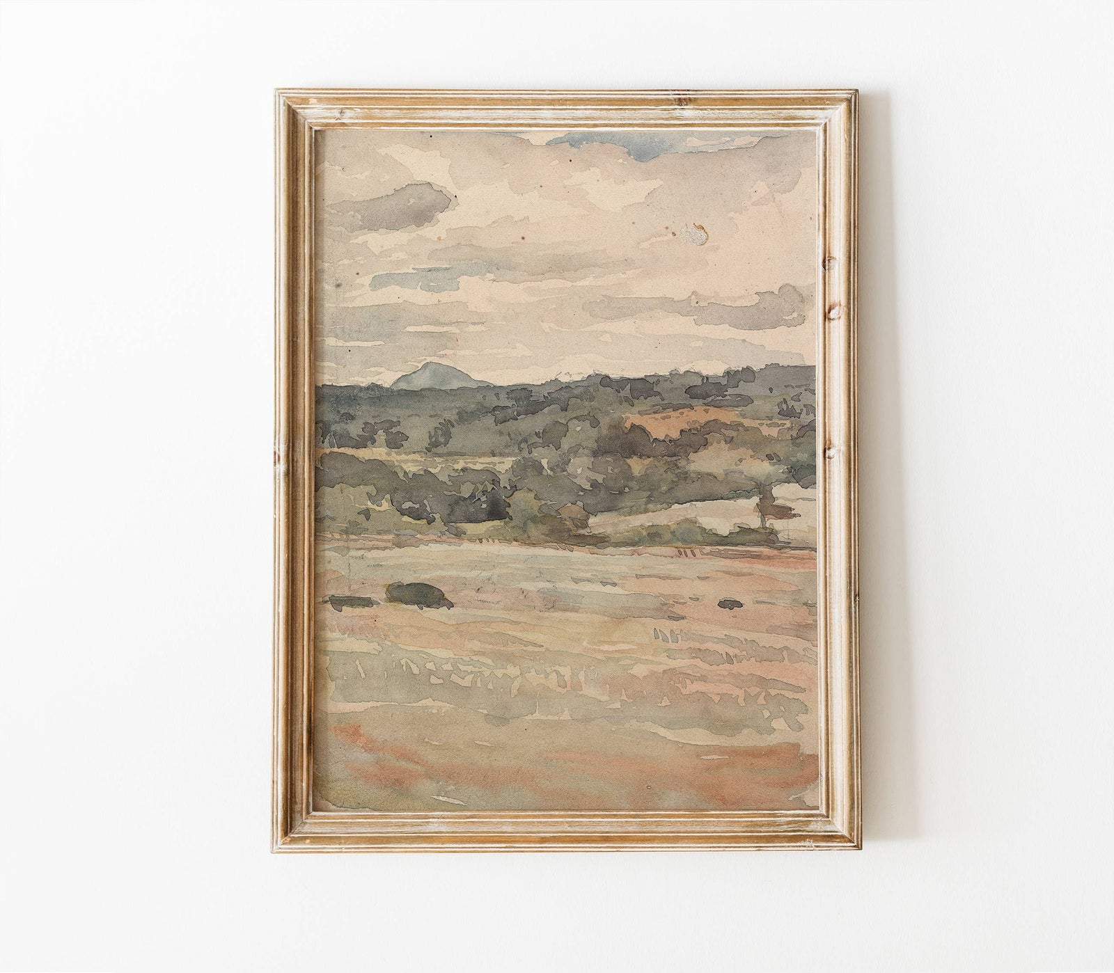 Neutral Vintage Landscape | Muted Watercolor Art Print L112: 5"x7" - The Unoriginal Bathroom Co.