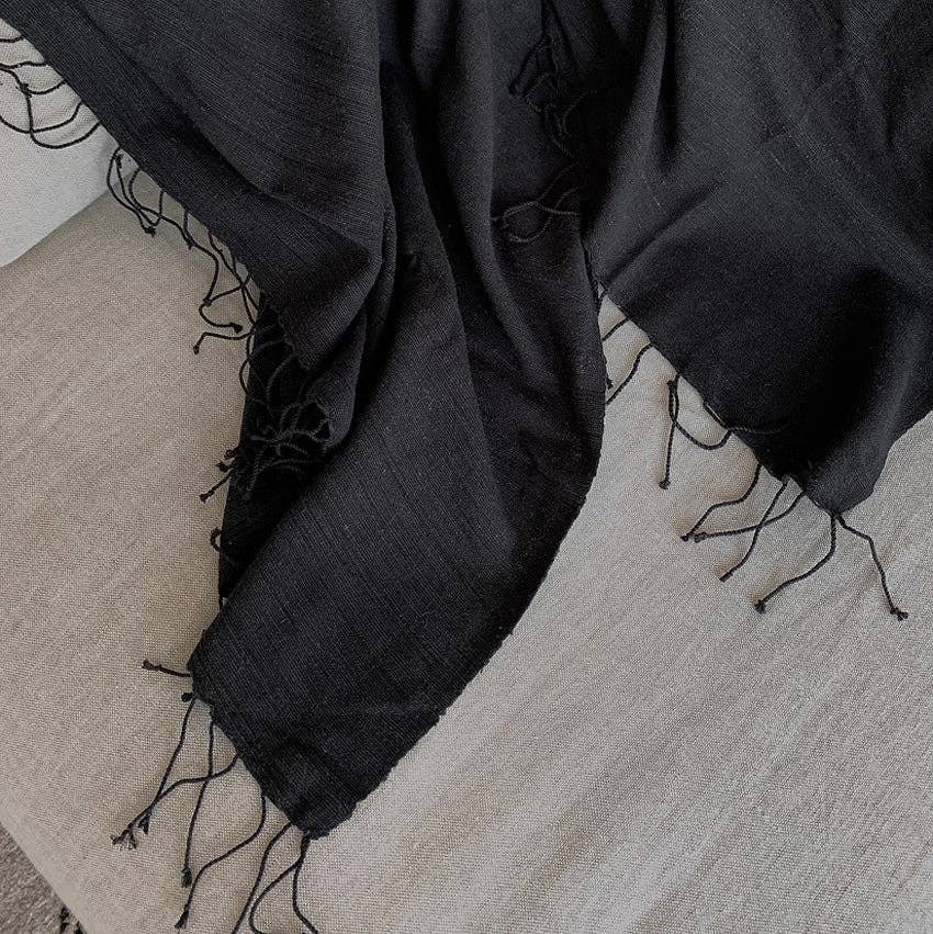 Musta Towel, Black - Hand Woven by Sera Helsinki: Hand Towel  19&quot; x 30&quot; - The Unoriginal Bathroom Co.