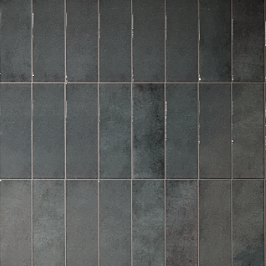 A closeup of grey and blue tiles.