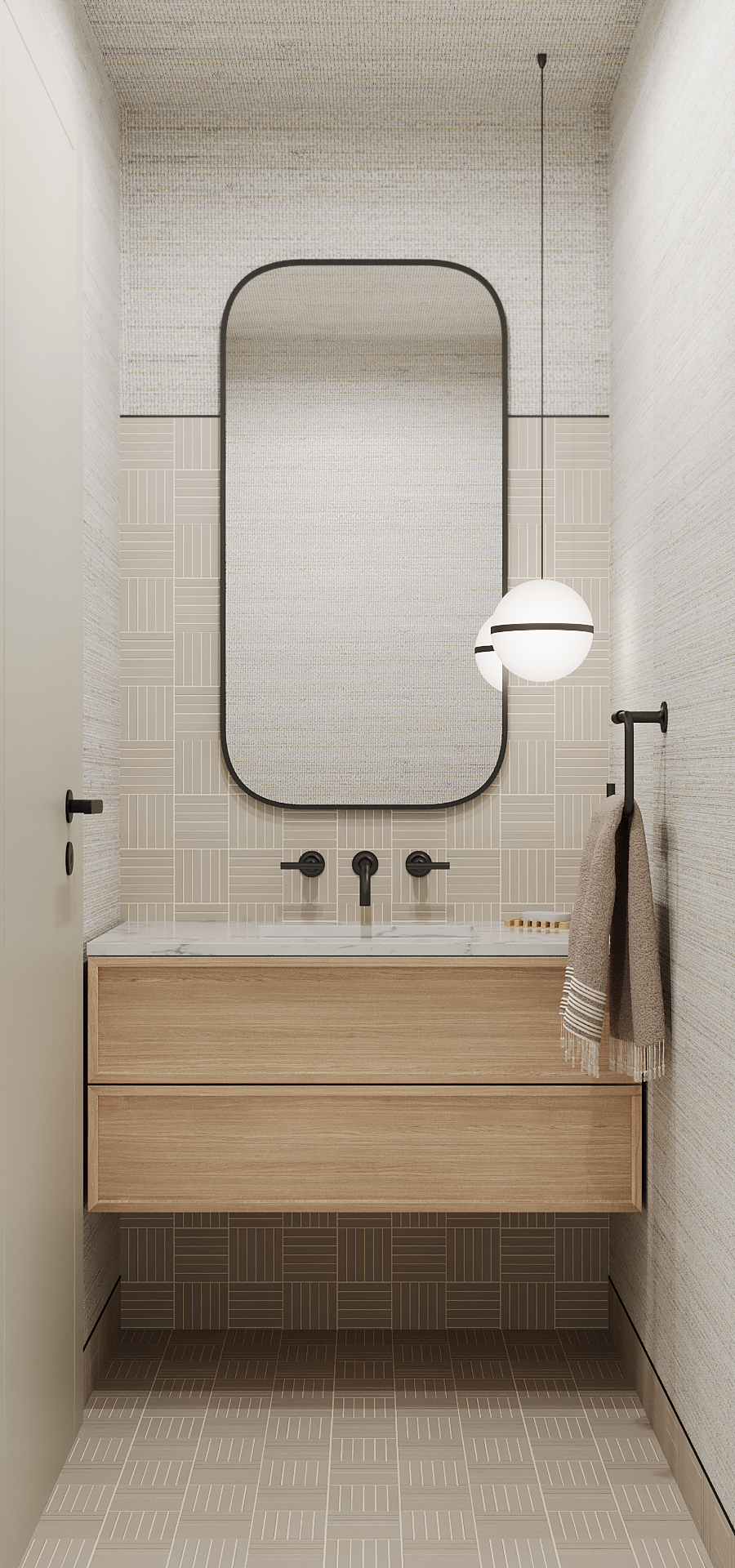 Terra Losa Bathroom Collection with Neutral Color Palette and Black Accents