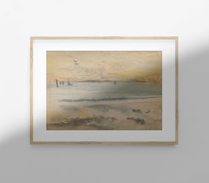 Coastal Watercolor Sunrise Art | Vintage Pastel Print L103: 11"x14" - The Unoriginal Bathroom Co.