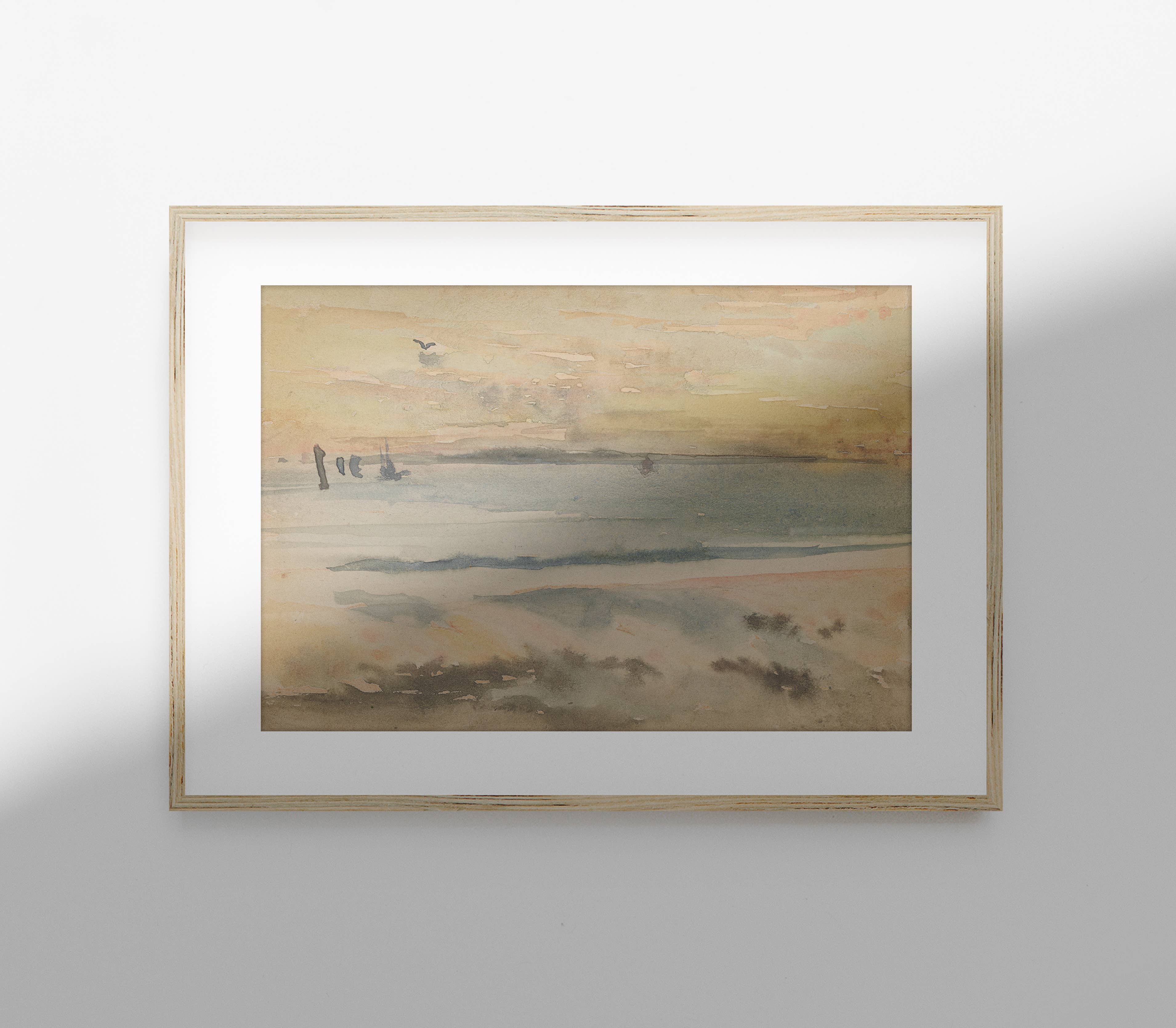 Coastal Watercolor Sunrise Art | Vintage Pastel Print L103: 16”x20” - The Unoriginal Bathroom Co.